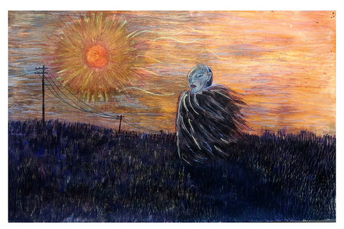 Mixed media artwork on paper by Jermie Jermaine, surrealist visual artist based in Guanajuato, Mexico